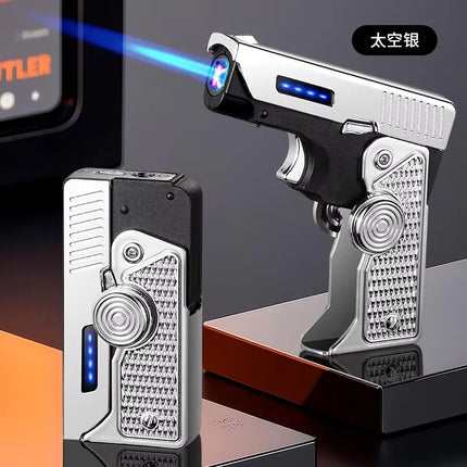 Metal Gas Electric Dual-purpose Folding Lighter Windproof Jet Dual Arc USB Folding Gun Portable Lighter Fashionable Men's Gift