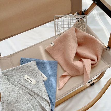 Korean Wool Triangle Scarf for Baby Warm Thick Cashmere Scarves Kids Toddler Simple Knitted Neckerchief