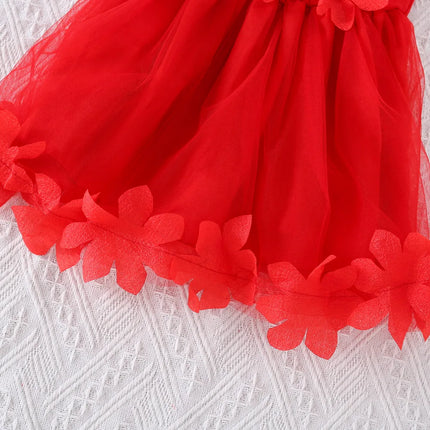 Summer Girls' Dress With Mesh And Sweet Petals, Korean Cute Baby Girl Dress (0-3 Years Old)