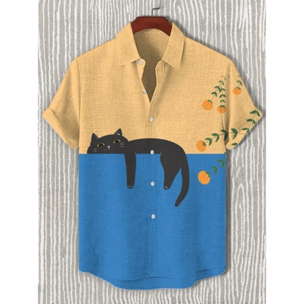 3D Printed Fun Cat Fish Hawaiian Shirt for Men Cute Animals Pattern Aloha Shirts Summer Short Sleeve Tops Street Casual Blouse