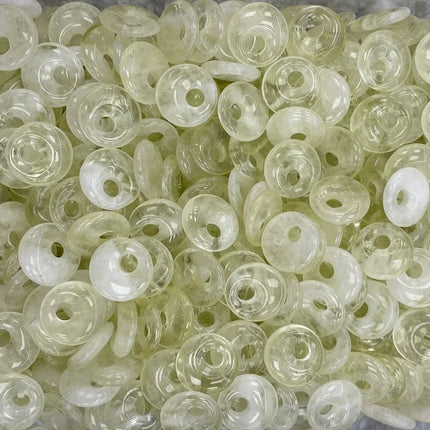 🔥RX8-1 Natural Stone Big Hole Beads Flat Round Pink Quartz Agate Jades Crystal Bead For DIY Lucky Jewelry Making