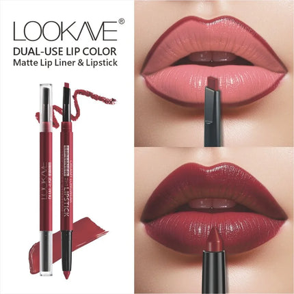 2-in-1 Lipstick & Liner Double Ended Matte Lipstick with Lip Liner, Waterproof & Long Lasting, Creamy Transfer-Proof Finish