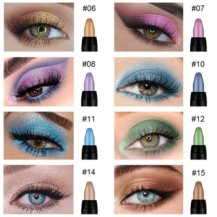 16 Colors Pearlescent Eyeshadow Sticks High Pigmented Eyeshadow Pencil Glitter Waterproof Long-Lasting Eye Makeup Non-Smudged