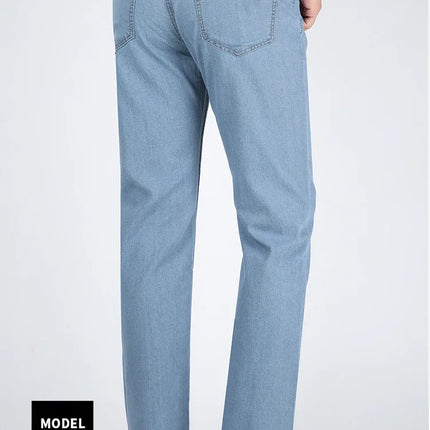 High Waist Flat Thin Summer Mens Jeans Pants Straight Loose Stretch Casual Blue Black Jeans for man Cotton 2026 Size  40 42