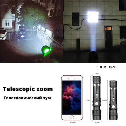 Rechargeable T6 Handheld Flashlight Use 18650 Zoom Torch Portable Cap Clamp Headlamp Pen Clip Working Light Outdoor Flashlight