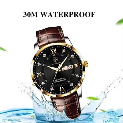 POEDAGAR Casual High Quality Men Watch Waterproof Luminous Leather Original Man Wristwatch Quartz Business Watches For Men Reloj