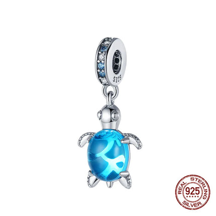 Charm 925 Silver Blue Ocean Life Theme Charm Beads Fit 3mm Original Bracelet For Women DIY Pendants Luxury Jewelry Gift Hot Sale