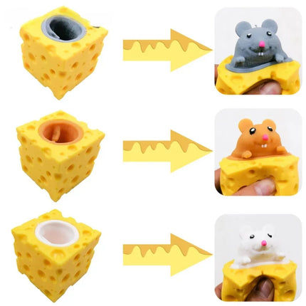 2pcs Pop Up Funny Mouse and Cheese Block Squeeze Anti-stress Toy Hide and Seek Figures Stress Relief Fidget Toys for Kids Adult