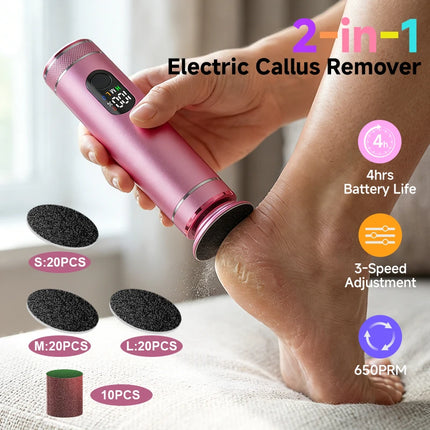 Aluminum Alloy  2 in 1 ElectricFoot Callus Remover with 60pcs Sandpaper Discs, Adjustable Foot File Nail Polisher With Gift Box