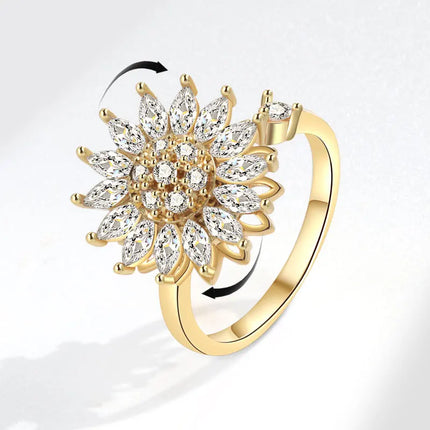VENTFILLE 925 Sterling Silver Sunflower Diamond Zircon Rotatable Ring For Women Gift Relieve Stress Ring Jewelry Wholesale