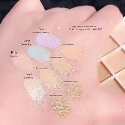 9-Shade Creamy Concealer Palette - Full Coverage Face Makeup for Dark Circles & Blemishes Multi-Color Contour Foundation Cream