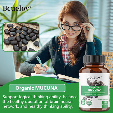 Organic Mucuna Capsules - Supports Relaxation and Well-Being - Natural Herbal Supplement for Nervous System Health