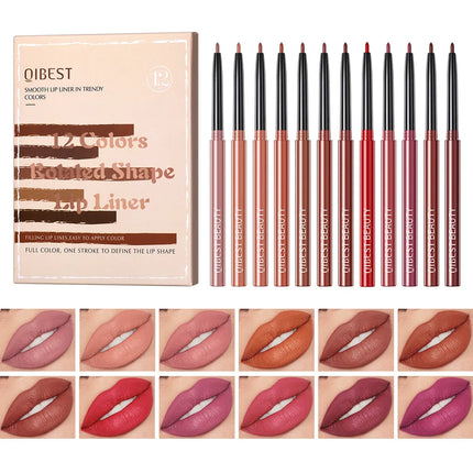 12-Piece Lip Liner Set - Long-Lasting, Waterproof, Nude Shades with Plant Squalane - Perfect Valentine's Day Gift for Her, Moist