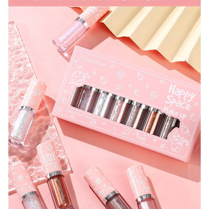 Liquid Eyeshadow Eight-Piece Set Box with Dazzling Shimmer, Fine Glitter, Bright Crystal Pearl Shimmer, High-Gloss Highlighter, Brightening and Contouring Eyeshadow Liquid
