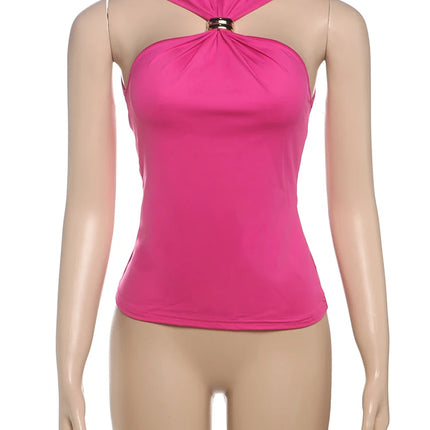 Weird Puss Metal Knot Tank Tops Women 2025 Summer Solid Pleated Sleeveless Stretch Simple Basic Streetwear Skinny Casual Vest