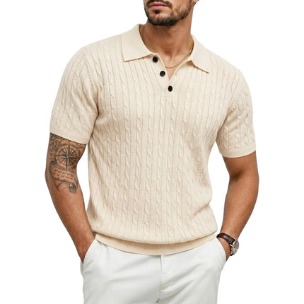Summer Textured T-Shirts Man Short Sleeve Lightweight Knit Shirts Vintage Striped Shirts Knitwear Breathable Polo Shirts for Men