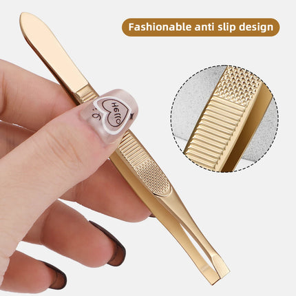 A gold stainless steel eyebrow tweezers, with flat and oblique styles, plucking eyebrows and beard pliers tweezers tools, unisex