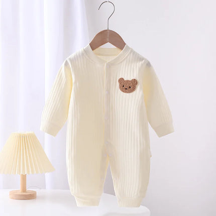 2024 Autumn Baby Romper Solid Color Bear Jumpsuit Cotton Spring Newborn One-Pieces Clothing for Boys Girls Infant Onesie 0-18M