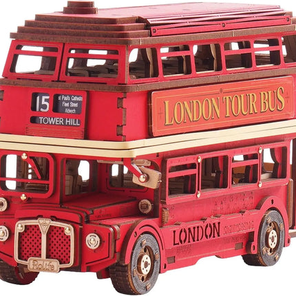 Robotime rolife London Tour Bus 3D Wooden Puzzles Wood Model Toy Car to Build Crafts Collectibles Gifts for Boys Girls