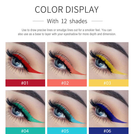 12 color rainbow DIY colored eyeliner is not easy to smudge matte eyeliner pen
