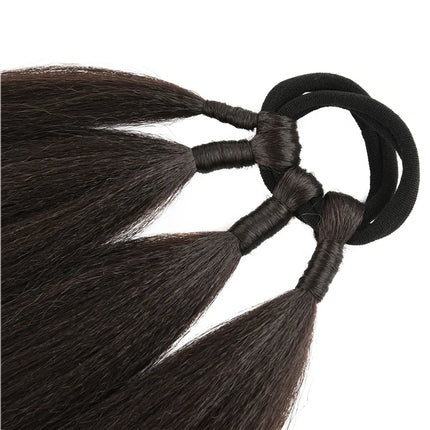 Boxing Braids Ponytail Extensions Synthetic Wrap Around Ponytail With Rubber Band Hair Ring DIY 26 Inch Ombre Black Brown Grey