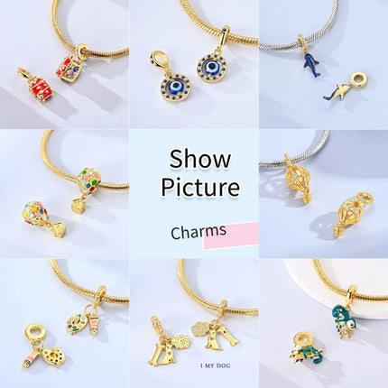 Gold Color Charms 925 Sterling Silver Original Golden Safety Chain Round Spacer Clip Charm DIY Jewelry For Women Bracelet Gift