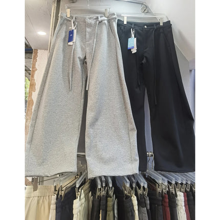 Men's Grey Wide Leg Sweat Pants Casual Drawstring Waist Baggy Curved Sweatpants Streetwear Vintage Barrel Pants Oversized