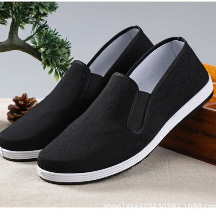 Beijing Men's Cloth Shoes Black Rubber Sole Casual Versatile Slip-On Low Cut Breathable Comfortable All-Season Footwear