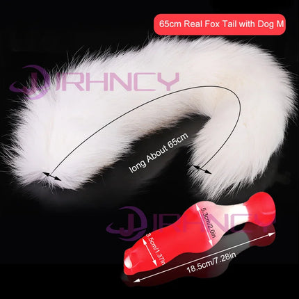 Dog Dildo With 35/65/95cm Fox Tail Silicone Butt Plug Cosplay Adult Sex Games Long Anal Plug Tail Animal Dildos for Women Penis
