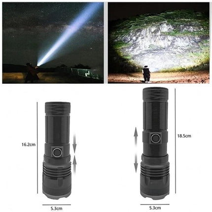 New model LED adjustable focus flashlight, USB rechargeable, aluminum alloy, high-intensity, outdoor camping self-defense flashl