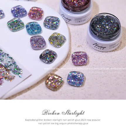 MUSELUOGE 12color Broken Starlight Glitter Gel Nail Polish Explosion-flash Semi Permanent Soak Off UV Nail Gel For Nail Salon