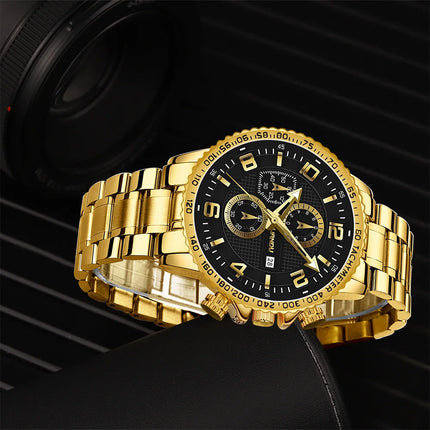 2pcs Men's Watch Bracelet Set Luxury Gold Top Brand Fashion Casual Watch With Calendar Quartz Wristwatches Relogio Masculino