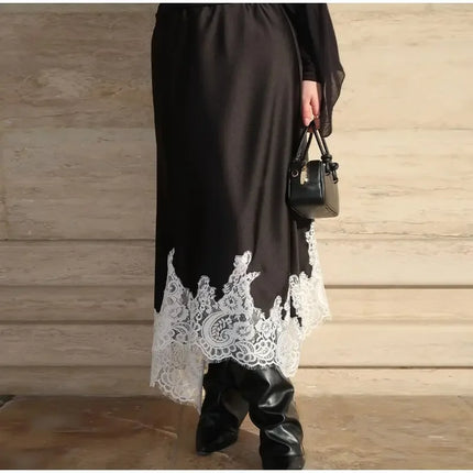 Elegant Lace Patchwork Shawl Top Skirt Set Women Lace Up Full Sleeve Shirt Loose Long Skirt 2026 Spring Fashion Lady Outfit