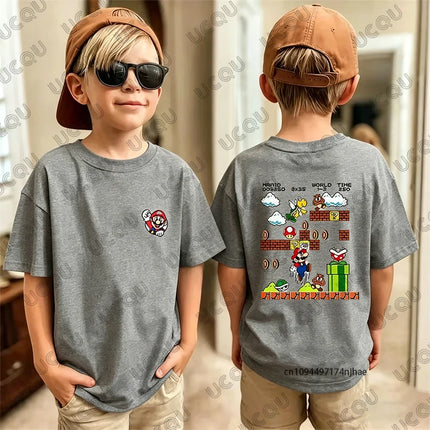 2026 New Anime Super Mario Game Cartoon Print Cotton T-shirt For Children Summer Sports Cosplay Tees Casual Kids/Adult Tops