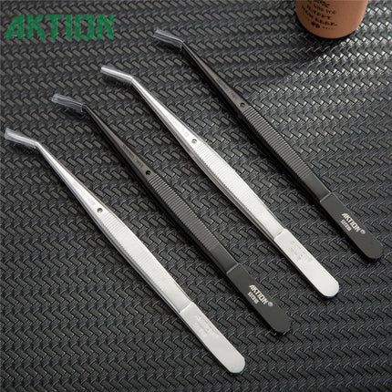 AKTION Professional Anti-Static Tweezers Precision Curved Tip German Steel Tools for Electronics Repair/Jewelry Making/Resin Art