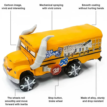 Disney Pixar Car Toys Crazy Miss Fritter School Bus Metal Diecasting Toy Car Model Children's Birthday Gift