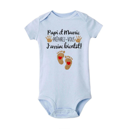 Grandpa and Grandma Get Ready I'll Be Here Soon Print Baby Romper Pregnancy Announcement Infant Bodysuit Outfit Newborn Jumpsuit