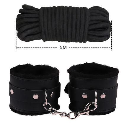 Goods For Adults Set Sexy Leather Plush Handcuffs Blindfold Spanking Soft Whips Tying Cotton Rope Couple Games Bondage Equipment