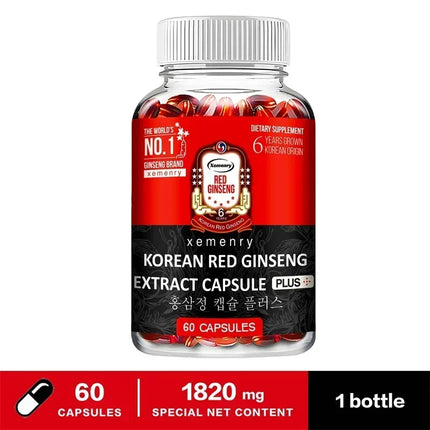 Korean Red Ginseng Supplement - High Potency for Energy, Focus, Performance, Vitality & Immune Support - for Men and Women