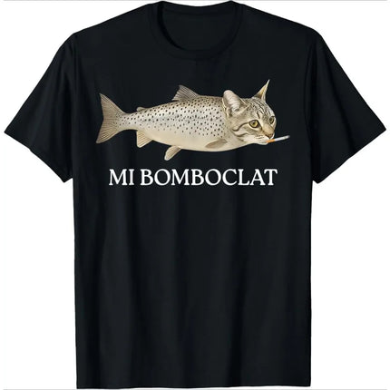 Sad Cat Emoji T-Shirt Humorous Letter Print Women's Black Short-Sleeved Casual Loose-Fit Basic Crew Neck Top for Daily Wear
