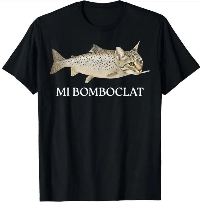 Sad Cat Emoji T-Shirt Humorous Letter Print Women's Black Short-Sleeved Casual Loose-Fit Basic Crew Neck Top for Daily Wear