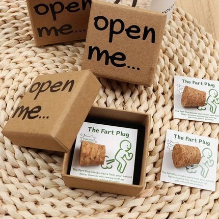 Open Me Fart Plug Gift Box with Card Cartoon Prank Bottle Cork Simple Novelty Prank Dumbbell Gift Box
