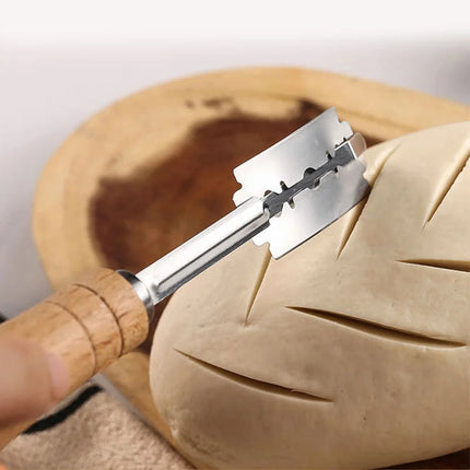 1PC Curved Bread Slicer with Wooden Handle Stainless Steel Dough Dividing Shaping Knife for Baking