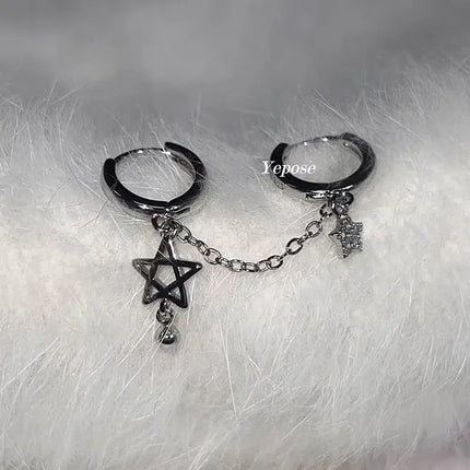 1PCS Silver Color Star Chain Double Ear Hole Stainless Steel Ear Bone Nail Y2K Fashion Hottie Earrings for Women Jewelry