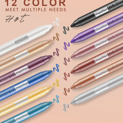 12-Piece Eyeshadow Pen Set, Pearlescent Fine Shimmer, Delicate and Silky, Non-Smudging, Multi-Use, High-Gloss Contouring, One-Swipe Application, Eye-Enhancing, Waterproof, Long-Lasting, Versatile Eyeshadow