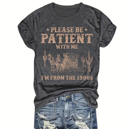 Please Be Patient With Me Women's Tee - Vintage 1900s Western Cactus Graphic White Top