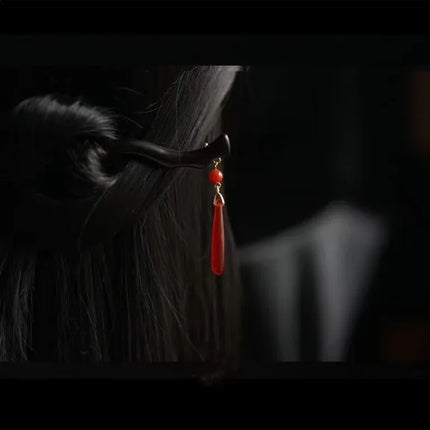 Handmade Hanfu Flower Hairpins Sticks with Tassel Vintage Wood Hair Stick Pins for Women Hair Styling Tools Jewelry Accessories