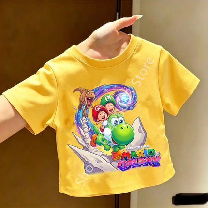 Super Marios T-shirt for Children Cartoon Anime Clothes Round Collar Clothing Short Sleeve Kid Summer Tee Top