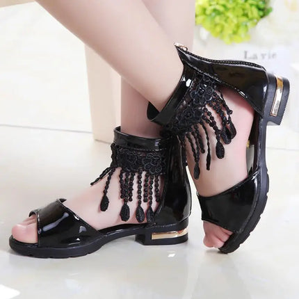 3 5 9 10 12 Years Kids Bow Sandals Children Girls Summer Cute Sandals Beach 2021 Princess Fashion High Heels Tassel School Shoes
