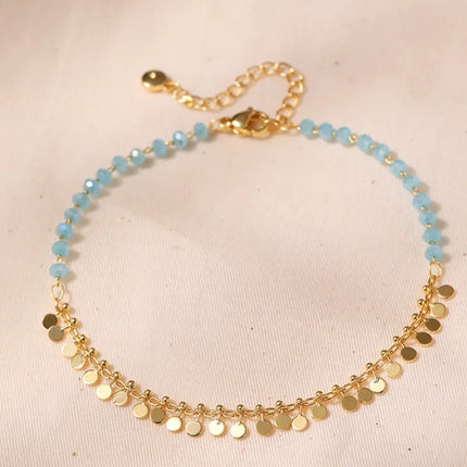 Vintage 18K Gold Plated Tassels Charm Anklet for Women Elegant Summer Beach Boho Light Blue Crystal Beads Chain Vocation Jewelry